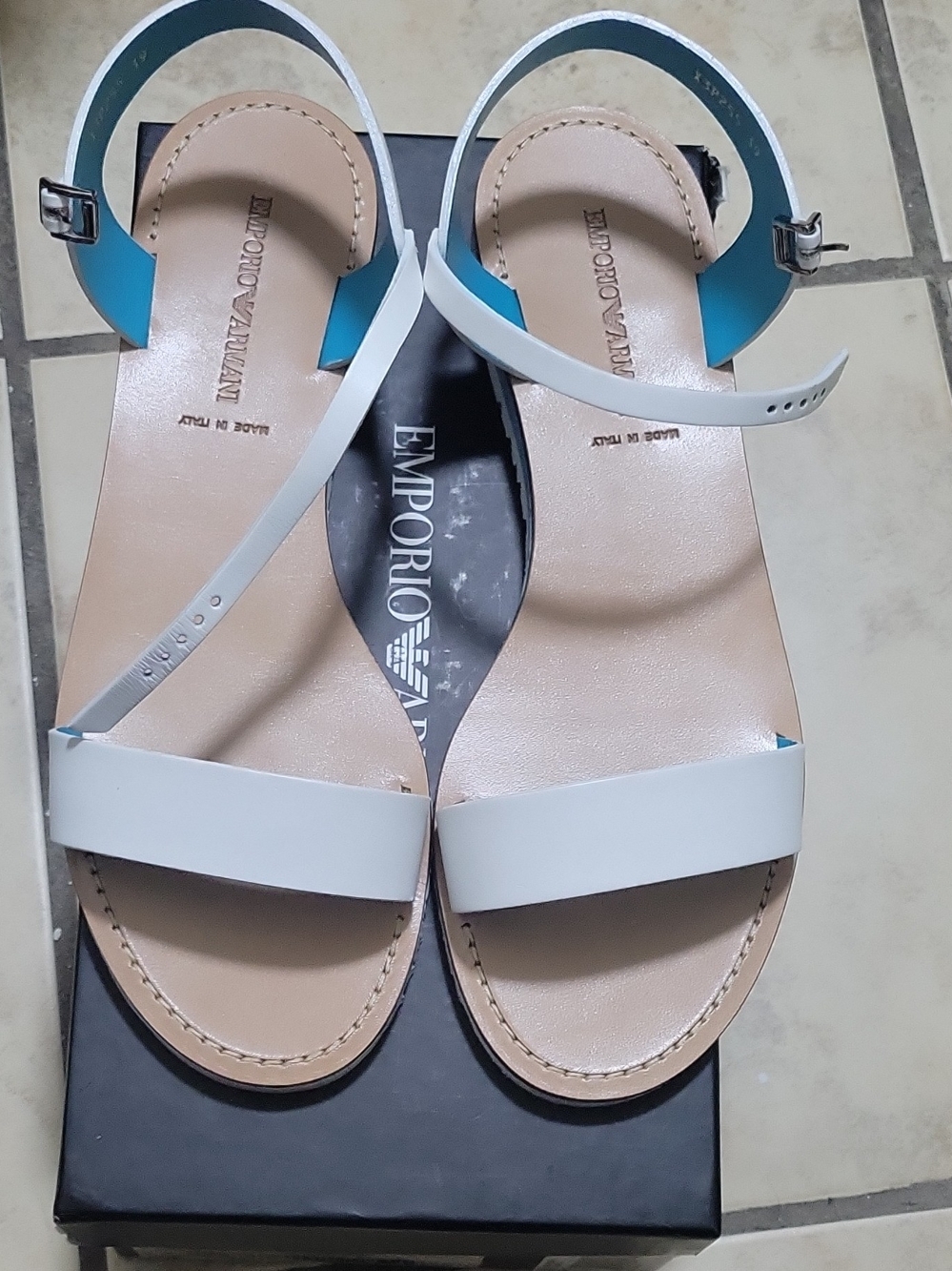 Emporio Armani White Leather Ankle-Strap Sandals